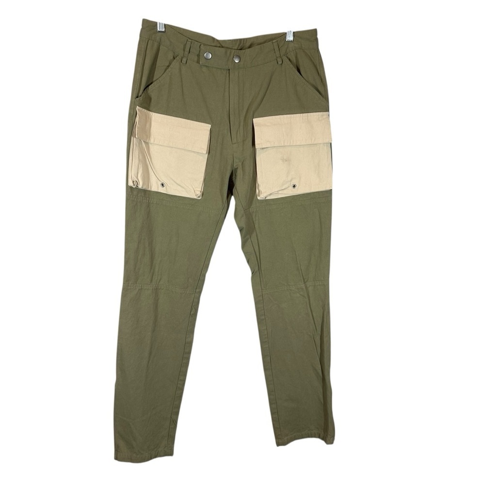 LIFTED ANCHORS Men's Large Green Color Block Cargo Cotton Pants